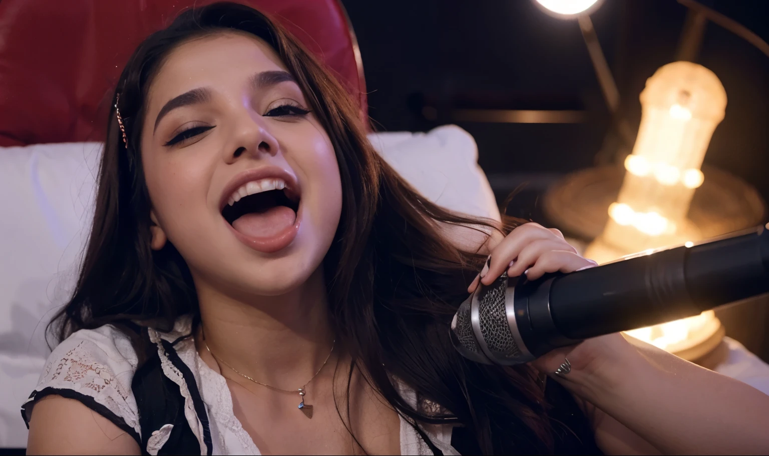 em um show lotado a cantora de 14anos se a ajoelha e coloca o penis do vocalista na boca para cantar