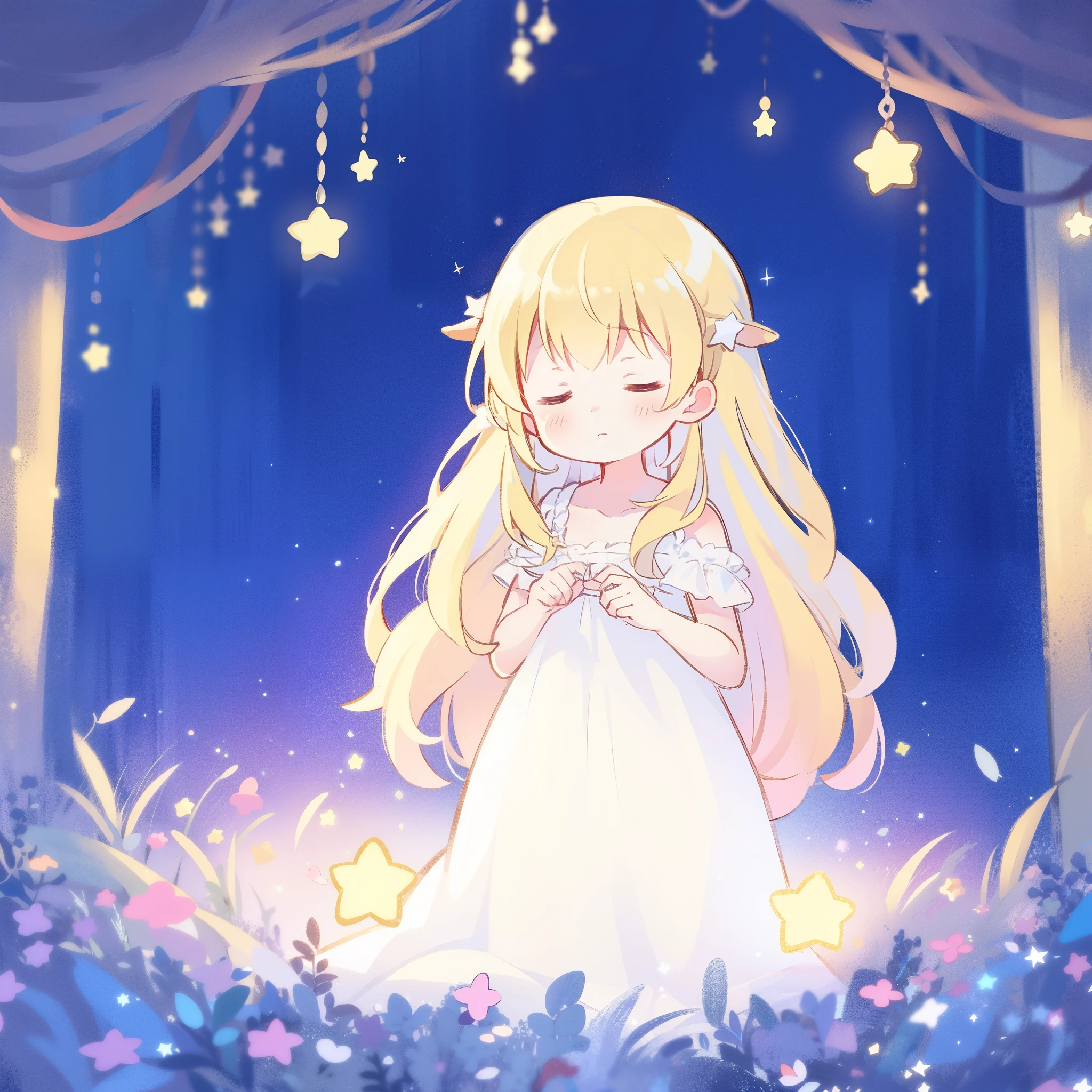 complex background, wishing star background, a woman wearing a translucent nightdress, dreamy, peaceful, serene composition, glowing stars, glowing, mystic, complex drawing, highly detailed, ethereal, starry night, midjourney style
