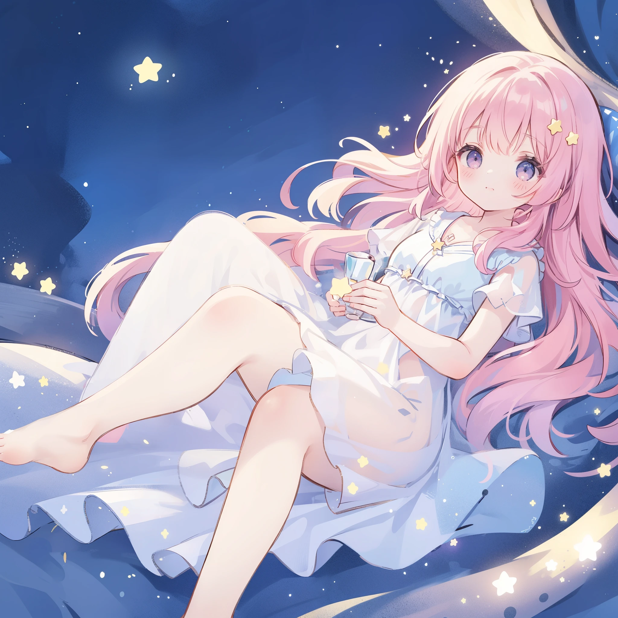 wishing star background, ethereal mystical translucent dress that reflects the stars, dreamy, peaceful, serene composition, glowing stars, glowing, mystic, complex drawing, highly detailed, ethereal, starry night, midjourney style