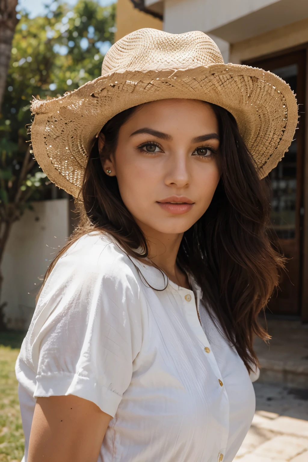 Mujer con Look vintage y sombrero ala ancha