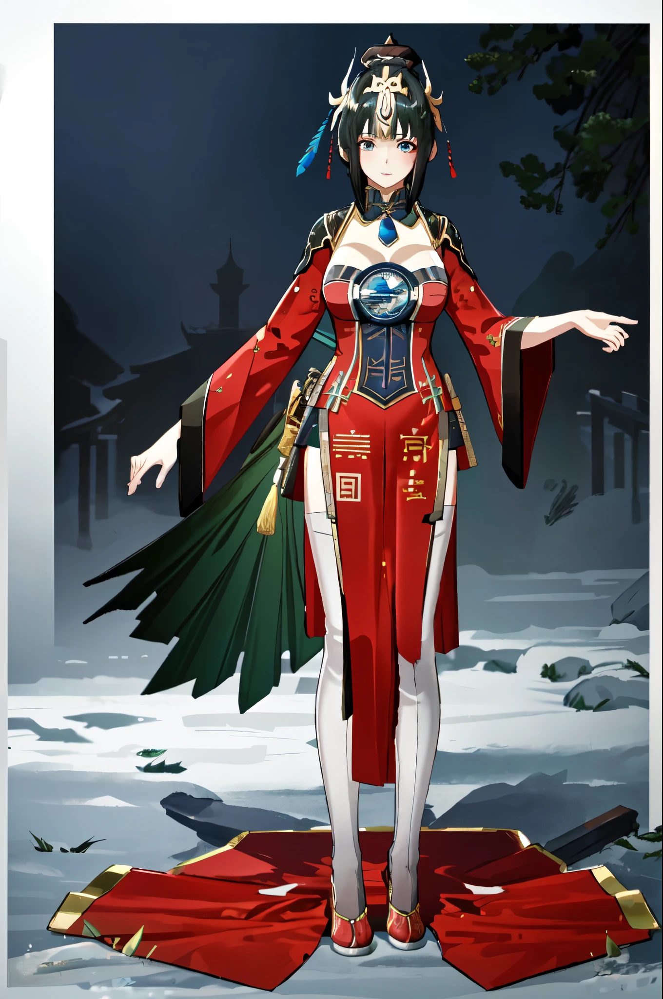 masterpiece, best quality BREAK solo, jianlingguimeng, china dress, mature female, highres, Super detailed, very detailed, highest quality, best quality, super detailed, standing, Full body drawing, hanying, Hanying, HanYing, (masterpiece), (best quality), (hyperdetail), (large breasts), (illustration), ((extremely delicate and beautiful)), (detailed light), (prefect's body), full body drawing