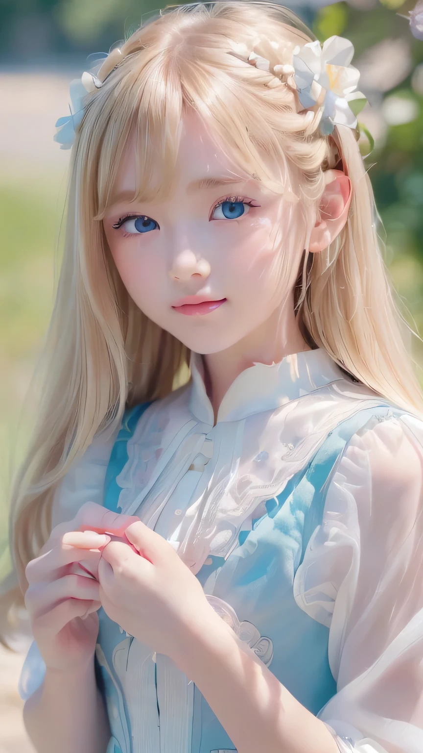 RAW Photos、((((Extremely beautiful portrait)))、(((Bright and fair skin))、1 girl、、Sailor suit、15-year-old pretty beautiful girl、((Glossy natural blonde))、Super long straight hair、Beautiful Bangs、[Attractive pale blue eyes]、Smooth, thin, long hair、Eyeliner、Hair between the eyes、smile、((masterpiece、最high quality、Ultra Detail、Film Light、Intricate details、High resolution、8k、Very detailed))、Detailed Background、8k UHD、Digital SLR、Soft Light、high quality、Film Grain、Fujifilm XT3、Shallow depth of field、Natural light、(Perfect hands)、Perfect beautiful face