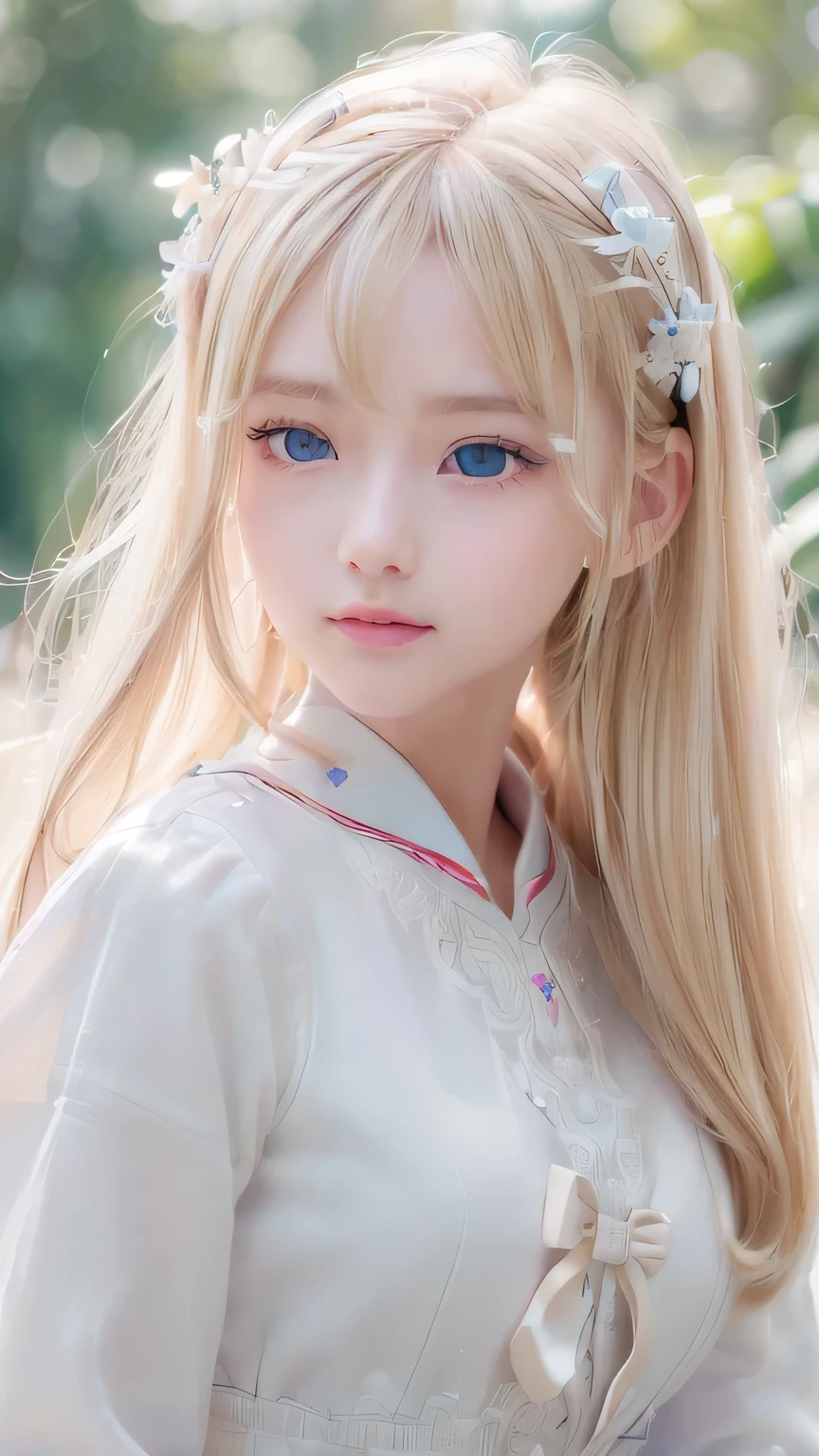 RAW Photos、((((Extremely beautiful portrait)))、(((Bright and fair skin))、1 girl、、Sailor suit、15-year-old pretty beautiful girl、((Glossy natural blonde))、Super long straight hair、Beautiful Bangs、[Attractive pale blue eyes]、Smooth, thin, long hair、Eyeliner、Hair between the eyes、smile、((masterpiece、最high quality、Ultra Detail、Film Light、Intricate details、High resolution、8k、Very detailed))、Detailed Background、8k UHD、Digital SLR、Soft Light、high quality、Film Grain、Fujifilm XT3、Shallow depth of field、Natural light、(Perfect hands)、Perfect beautiful face