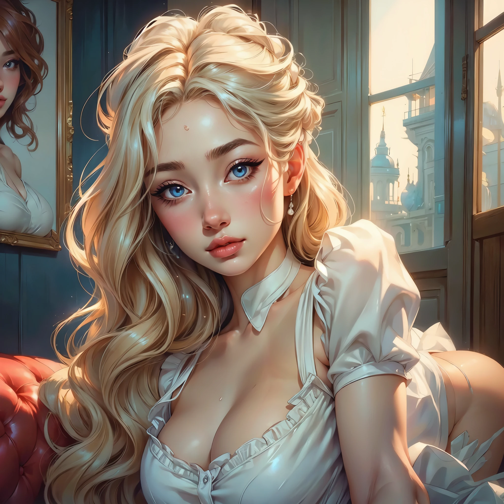 Beautiful girl in a semi-transparent maid outfit、Very beautiful girl、Classy maid、Delicate facial features、gorgeous eyes、Long eyelashes、Small Nose、Thick lips、White skin、long flowing hair、Graceful pose、Cinematic lighting、Soft pastel colors、Graceful and calm、(highest quality、4k、8k、High resolution、masterpiece:1.2)、Super detailed、(Real、Photorealistic、Photorealistic:1.37)