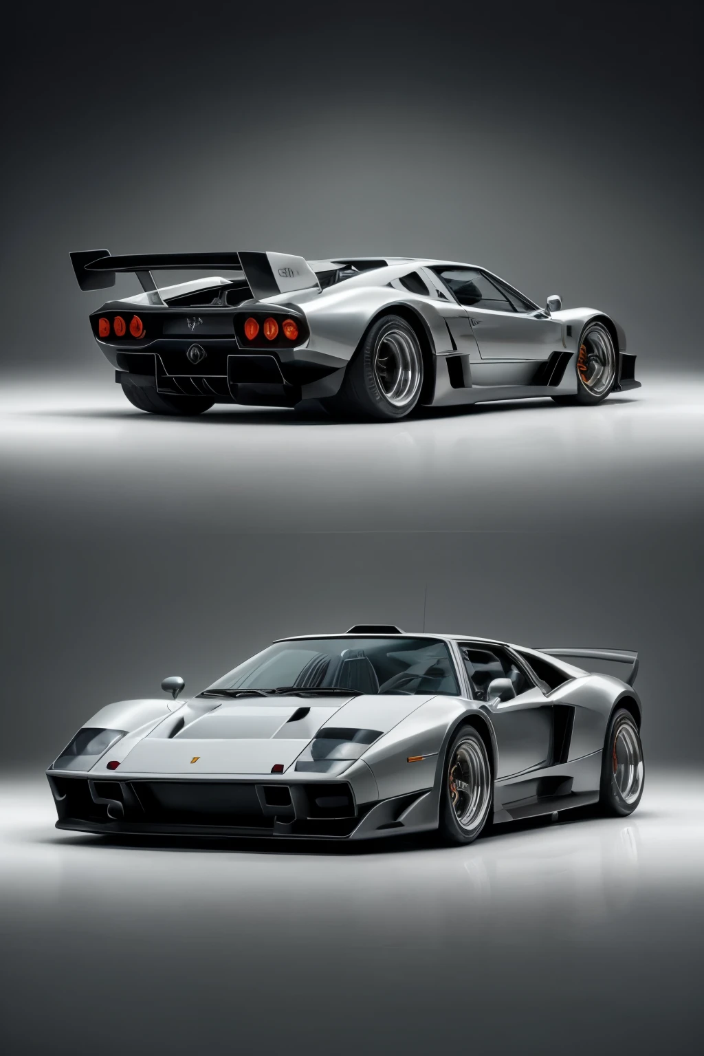 The artistry captures a mesmerizing blend of the Ferrari F-40 and Lamborghini Countach LP500s, resulting in an impeccable reimagination of a timeless design. The car's front view boasts a signature Ferrari grille and sleek headlights, with a Countach-inspired untamed silhouette, showcasing the car's potency and elegance.

As we transition to the side view, the car's iconic sharp lines and angular contours reminiscent of the Countach LP500s dominate, while the F-40's sleek curves subtly emerge, adding a sens