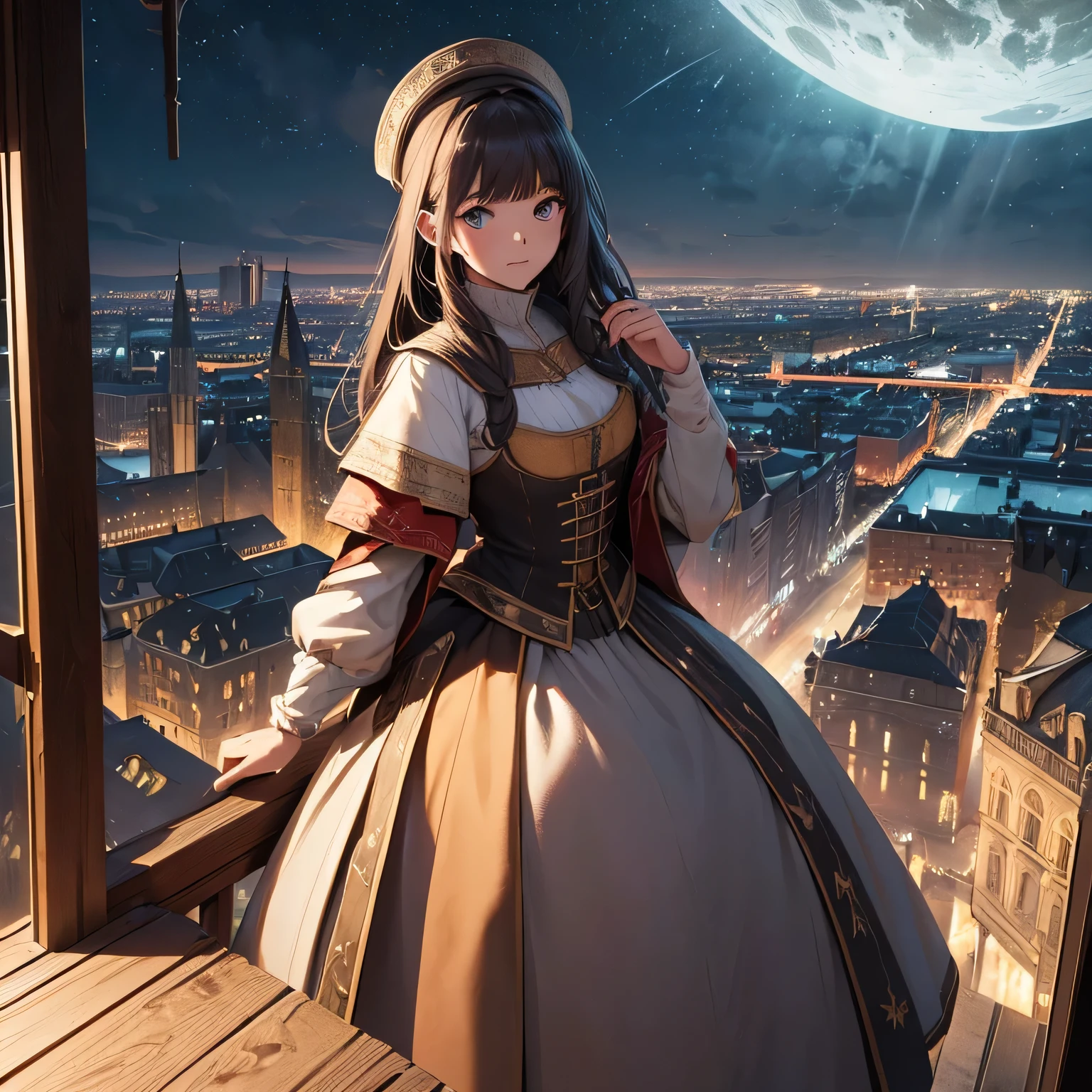 ((highest quality, 4K, 8k, High resolution, masterpiece: 1.2))), (Very detailed), (Realistic), (photoRealistic), (photoRealistic: 1.37), (High resolution, 超High resolution), (studio (Lighting), ultra-fine drawing, Sharp focus, Physically Based Rendering, Very detailedな, Professional, Vibrant colors, Long Shot, Panorama, aerial photograph, (((Vision))), (((night, midnight))), Clothing in medieval Europe, Adventurer's Clothes, (((moonlight))), (((forest, deep forest))), (((Bonfire, Bonfire in the center, only))), (((Multiple people, 3 people))), (((A human male adventurer drinking coffee in front of a Bonfire))), (((Elf girl sleeping lying down))), (((Dwarves who act as lookouts and monitor the surrounding area))) ,