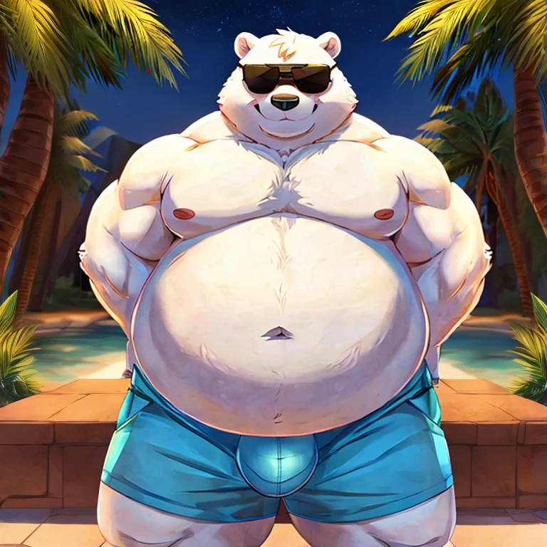 Fat Icebear big belly and large body and his big chunky body wearing sunglasses and hes butt is big and his dick is big