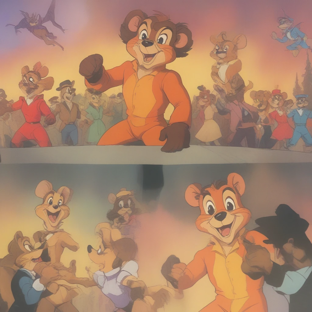 VHS, glitch, distorted, nostalgia, 90's retro vibes, analog tape, vcr aesthetics, tv, television, (Talespin 1990's cartoon homage), comic 1990's, animated tv show screengrab, Talespin cast dancing stanky boogie, cinematic poster, image within image, multiple exposure, massive scale, rich color grading for shading depth, hand drawn rotoscope cartoon realism, chiaroscuro lighting, mixed media, vintage comic, retro original design, 1990's comic, sense of movement energy, taking flight, tropical rot, rewilding, (full roygbiv color) ink charcoal expressive illustration, Talespin aesthetics
