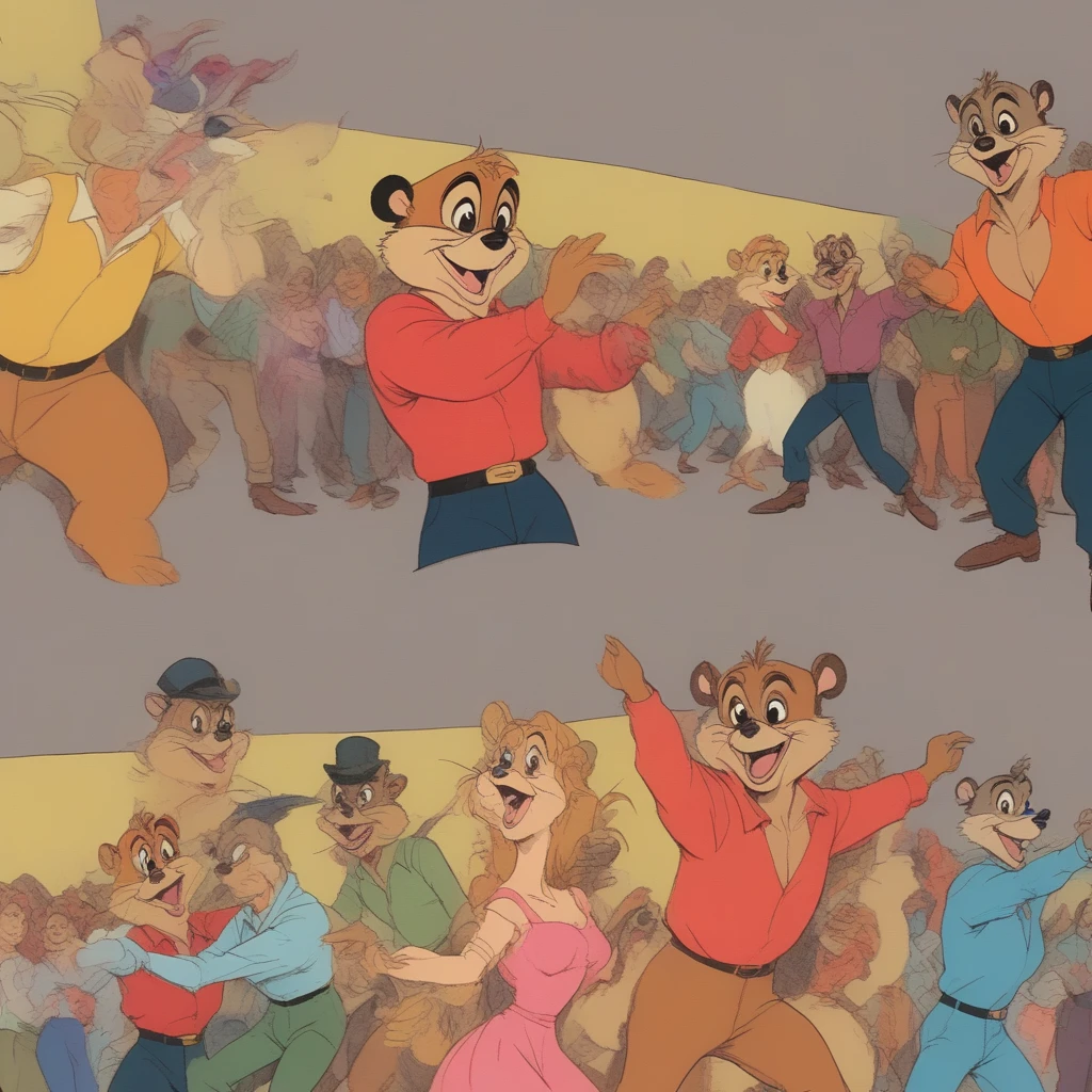 VHS, glitch, distorted, nostalgia, 90's retro vibes, analog tape, vcr aesthetics, tv, television, (Talespin 1990's cartoon homage), comic 1990's, animated tv show screengrab, Talespin cast dancing stanky boogie, cinematic poster, image within image, multiple exposure, massive scale, rich color grading for shading depth, hand drawn rotoscope cartoon realism, chiaroscuro lighting, mixed media, vintage comic, retro original design, 1990's comic, sense of movement energy, taking flight, tropical rot, rewilding, (full roygbiv color) ink charcoal expressive illustration, Talespin aesthetics
