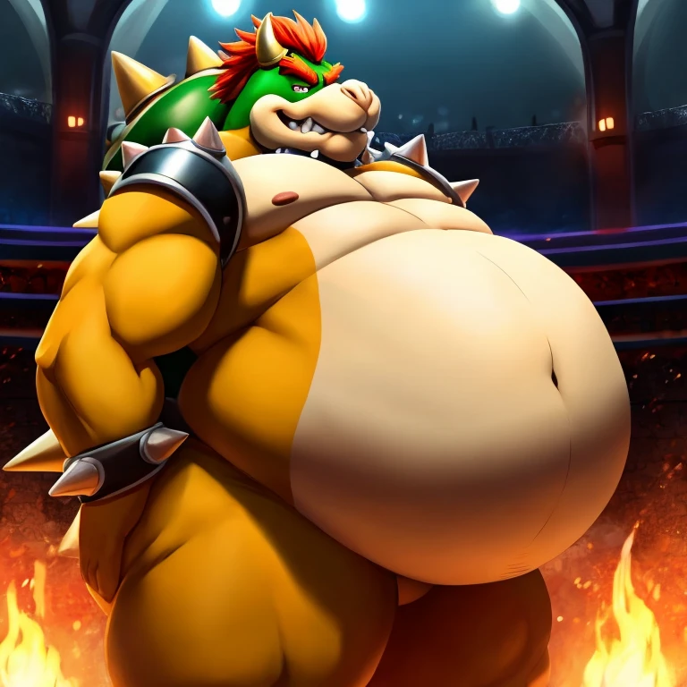 Fat bowser big belly and large body and his big chunky body and hes butt is big and fat and he farts 