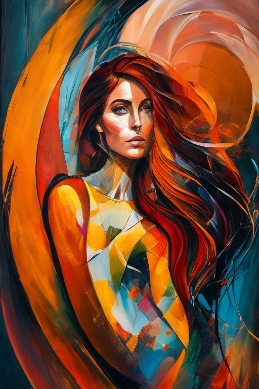 A captivating female figure, adorned with dark auburn hair, is articulately painted in an abstract style, immersed in the muted tones of a dark autumn palette. The canvas appears to be a harmonious blend of various media, with textured brushstrokes that lend a sense of depth and dimension to the figure. As the viewer's gaze lingers upon her, the dark autumn colours shimmer and shift, giving life to the ethereal beauty and sensual allure of the woman. This enchanting piece, completed in the style of abstract expressionism, is a testament to the artist's mastery of conveying emotion through tactile and evoc