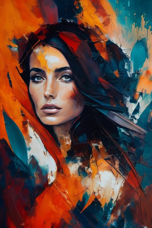 A captivating female figure, adorned with dark auburn hair, is articulately painted in an abstract style, immersed in the muted tones of a dark autumn palette. The canvas appears to be a harmonious blend of various media, with textured brushstrokes that lend a sense of depth and dimension to the figure. As the viewer's gaze lingers upon her, the dark autumn colours shimmer and shift, giving life to the ethereal beauty and sensual allure of the woman. This enchanting piece, completed in the style of abstract expressionism, is a testament to the artist's mastery of conveying emotion through tactile and evoc