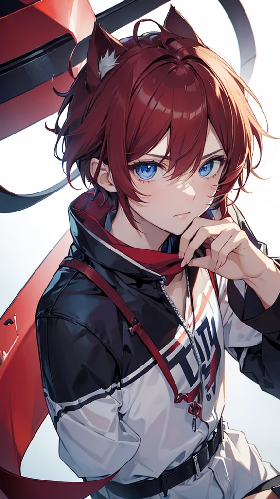 Masterpiece, high-quality, high resolution, 8k, best quality, 1girl, tomboy, cool, glowing eyes, red eyes, blue eyes, Heterochromia, burning eyes, blood splatter, lightning eyes, red hair, short hair, clear eyes, detailed eyes, perfect face
