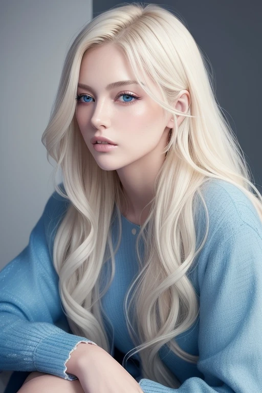 (masterpiece、top-quality、top-quality、Official art、Beautifully Aesthetic:1.2)Long hair with platinum blonde wavy、blue eyess、adult lady、Inviting a man