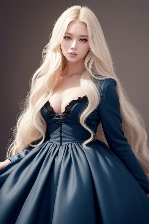 (masterpiece、top-quality、top-quality、Official art、Beautifully Aesthetic:1.2)Long hair with platinum blonde wavy、blue eyess、adult lady、Inviting a man