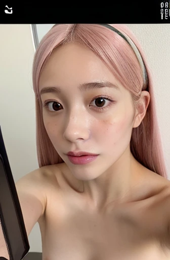 nsfw, (complete nakedness:1.4), (selfie shot:2), (from above:1.5),(flat chest:1.3),(Close Up:1.3), Top quality, 1 beautiful Japanese woman, teen,high school student,(18 years old),long Hair, (pink hair:1.2), Ultra-realistic capture, Highly detailed, High resolution 16k close-up of human skin. Skin texture must be natural, With such detail that pores can be finely identified. Skin should look healthy, In a uniform tone. Use natural light and color,