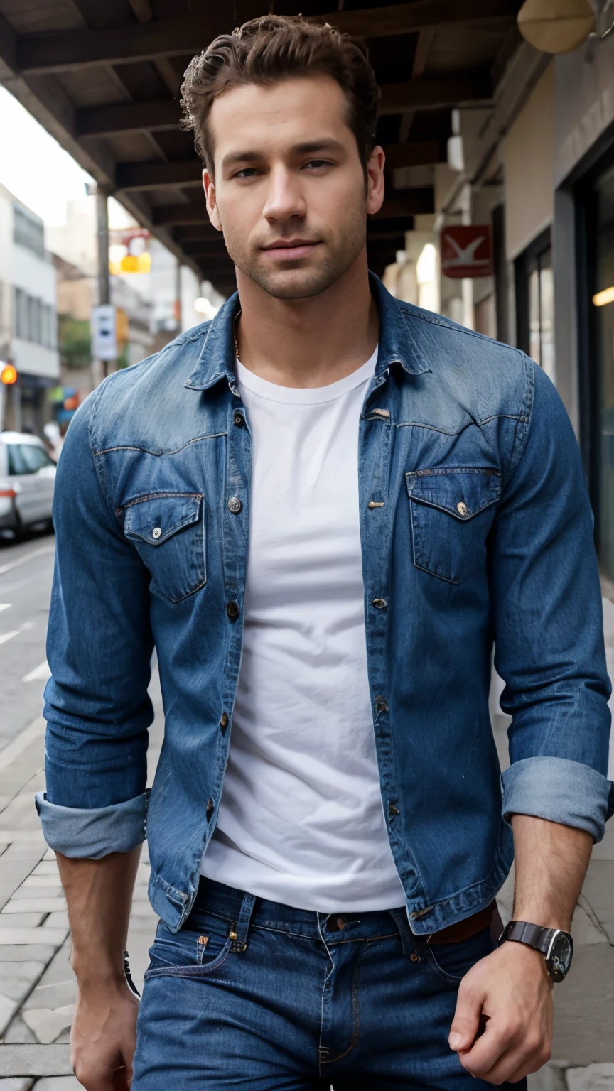 CAUCASIAN Arafed men usando jeans colado