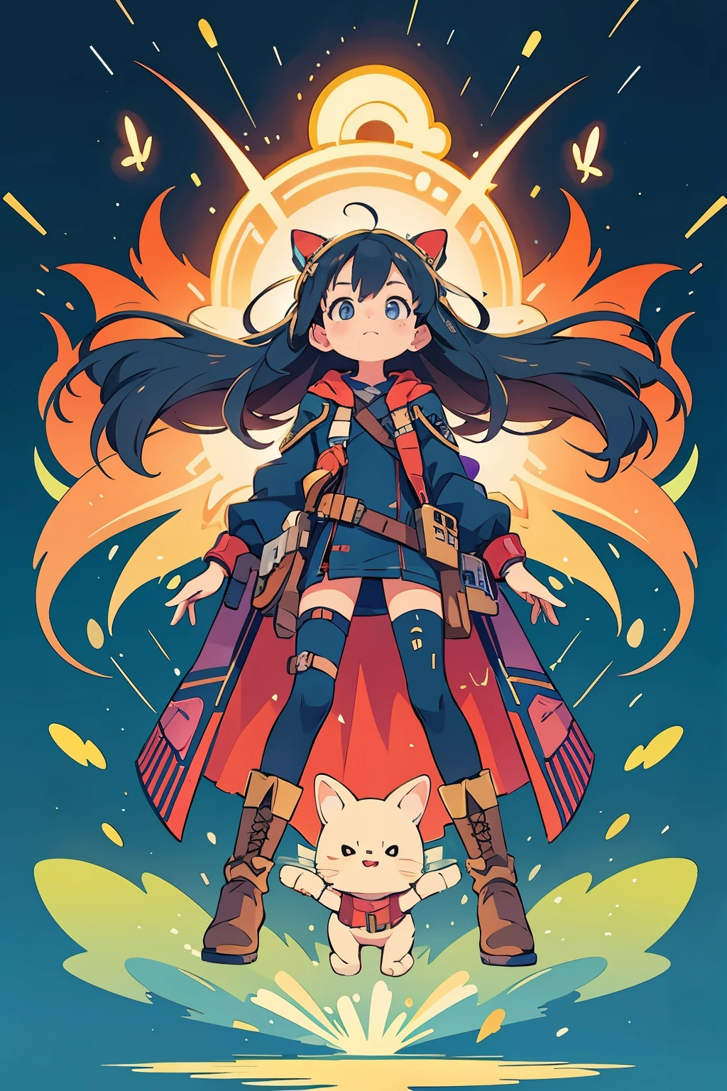 Utilizing an AI capable of generating anime-style images, I'm seeking an illustration of a girl with an engineering motif to prominently feature on the homepage of my favicon confirmation site. The girl should exude intelligence and creativity, dressed in attire that is slightly more revealing yet remains tasteful and professional. Please ensure the illustration depicts her entire body with a pose that gives the impression of defying gravity, conveying a sense of confidence and competence. Consider incorporating elements such as a tool belt or engineering equipment to reinforce the theme, even in this weightless setting. The expression should be friendly and approachable, inviting visitors to engage with the site. Aim for a balance between professionalism and an appealing aesthetic, with the unique pose reflecting a confident and empowered portrayal.