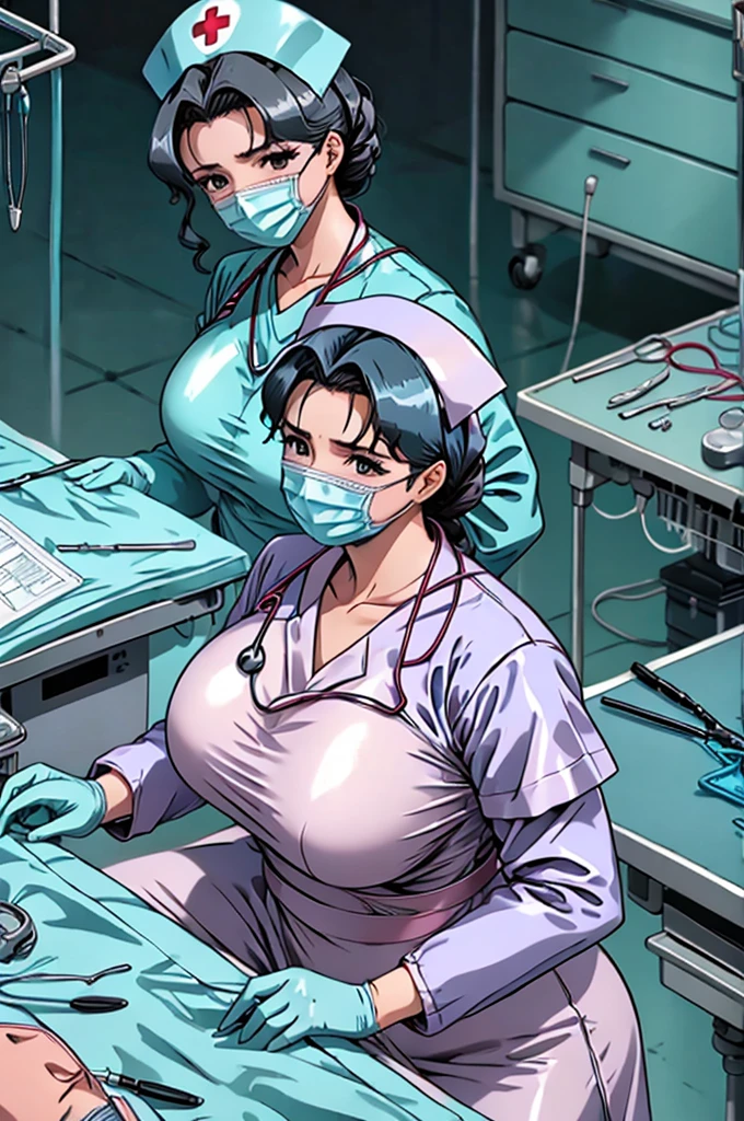 nurse uniform,hospital, latex nurse suit,nurses,busty,elbow gloves,labcoat,black hair woman,red eyes , gigantic ,medical instruments,asian nurse,two nurses,speculum,examination room,oversize ,big ass ,strap on, lay on table ,legs spreaded,giving birth,gyno chair , dentist,Milf,latex,grey uniform,oversize breasts