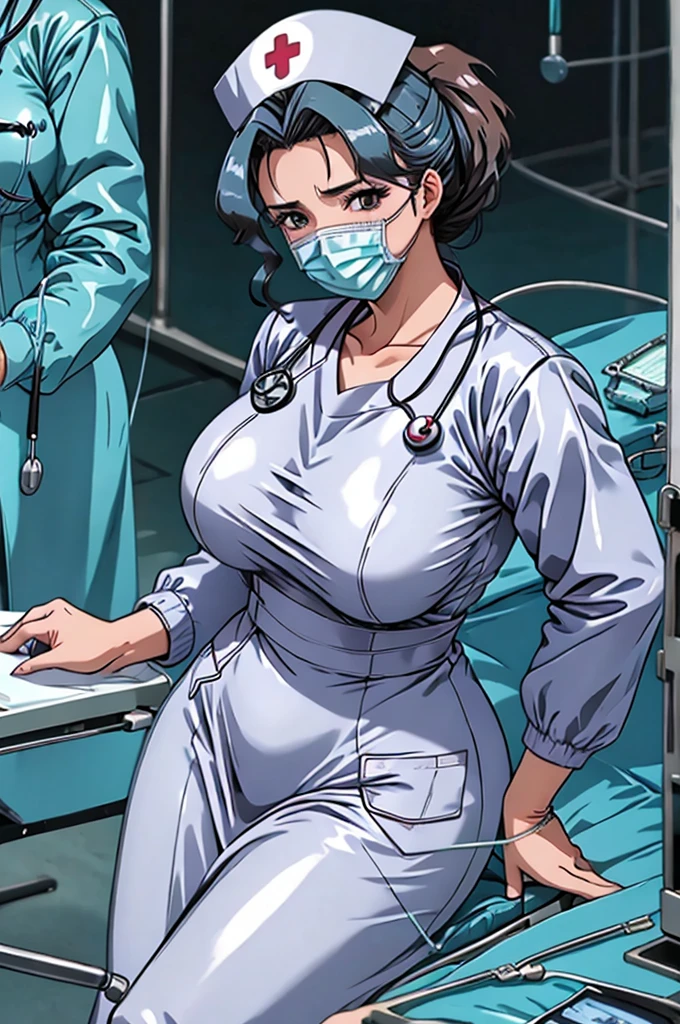 nurse uniform,hospital, latex nurse suit,nurses,busty,elbow gloves,labcoat,black hair woman,red eyes , gigantic ,medical instruments,asian nurse,two nurses,speculum,examination room,oversize ,big ass ,strap on, lay on table ,legs spreaded,giving birth,gyno chair , dentist,Milf,latex,grey uniform,oversize breasts