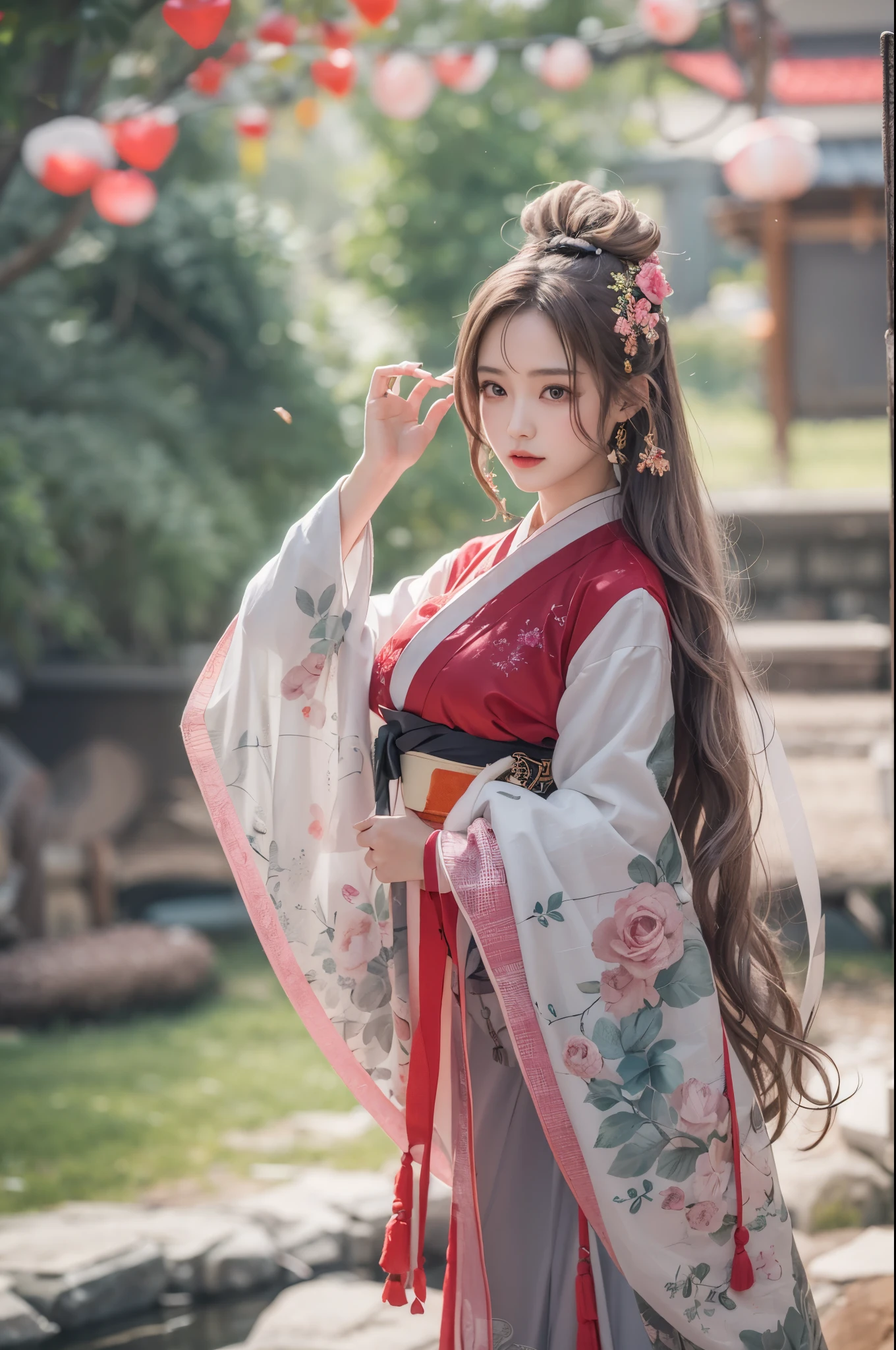 Best quality，masterpiece，Real photography，Official Art，Perfect girl，Professional photography，Photographic pose，Hanfu