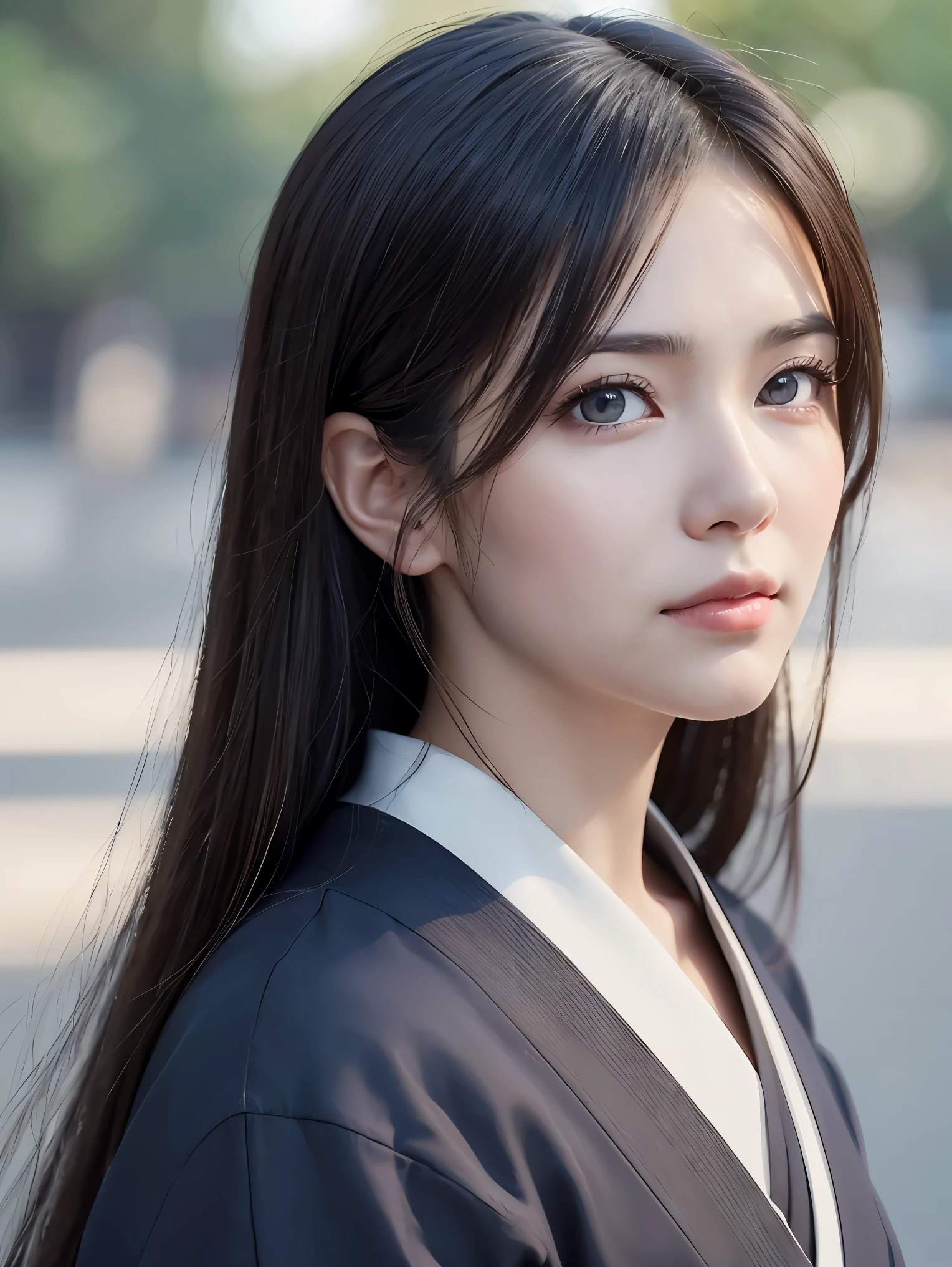(((32k,high detal,high-detail、masterpiece,Attention to detail,full body Esbian,独奏))),Raw photo & realistic atmosphere,beautiful dark blue eyes,Detailed mouth,Glossy lips,Detailed eyebrows,Eyes drawn in detail with soft white skin that shines in every detail、Very beautiful eyes with azure eyes,Detailed lips、Very beautiful face,Very well-formed face、Lifelike face,shiny beautiful lips,Beautiful eyebrows,Infinite reality, Realistic Young Gravure Idol,Very cute high school girl, , Young Sensual Gravure Idol, Young Gravure Idol, extremely beautiful and cute17--old pointed samurai beautiful girl,with a flushed face,Incredibly beautiful and classy17 year beautiful girl,natural soft light,(Black shiny hair,,bare-legged,Samurai kimono and black hakama,Beautiful kind eyes:1.5),(youthfulness,Heavy wear,Return to bare neck,Gentle smile,well-shaped breasts,,Immature body,japanese samurai,Japanese-style kimono based on red, Black and navy blue,Japanese style medium shorthair,Hang your hair high and tie it into one,Beautiful posture,crouching down,no-makeup,woman samurai,woman swordsman,Influence of Shinsengumi,Looking into the distance,Japanese pattern haori,Japanese style hair ornament,cleavage of the breast,Wearing bowl rolls,No bra,Black Hakama,real face,No makeup:1.6)