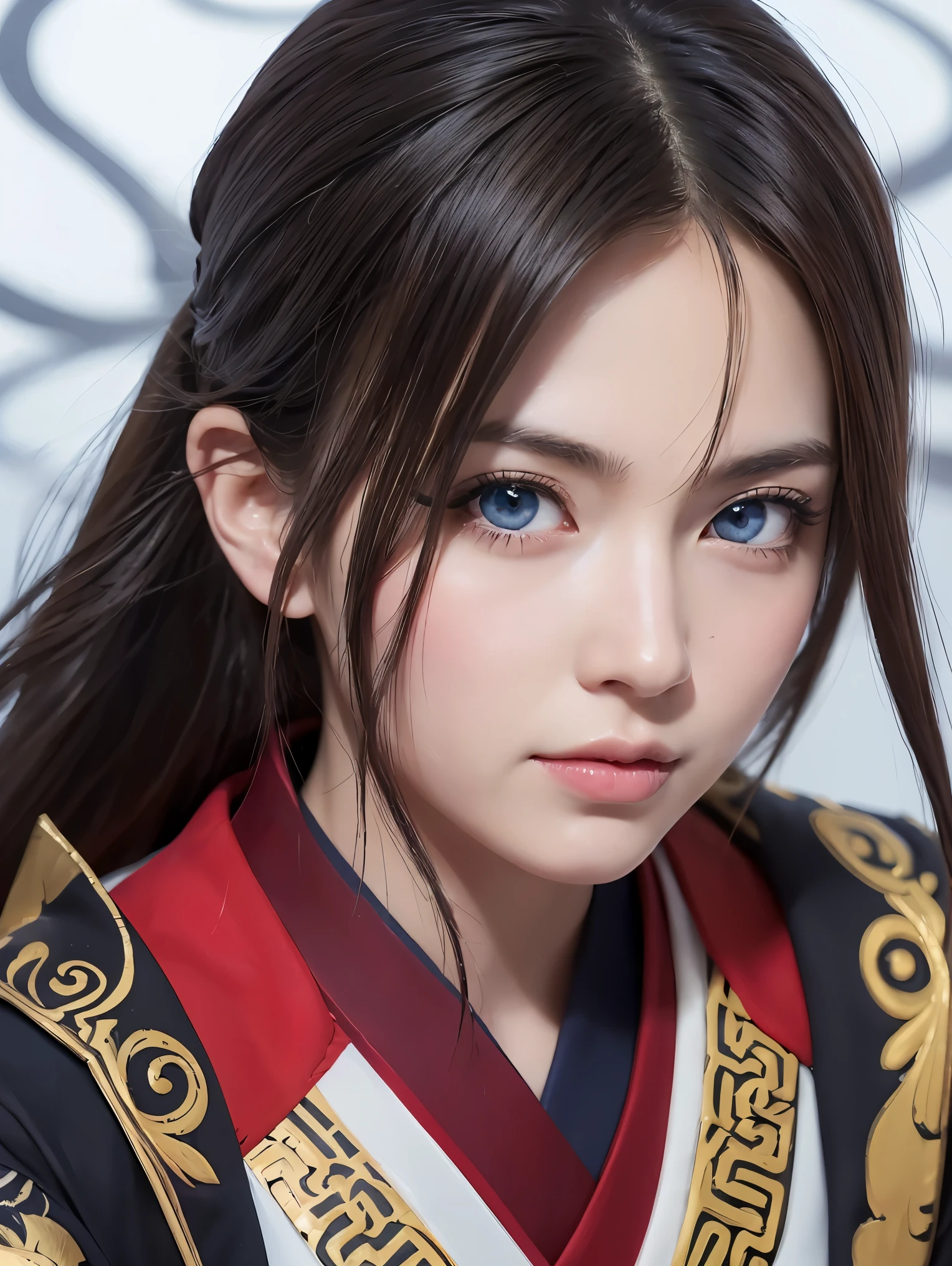 (High quality, masterpiece, Japanese anime, two-dimensional, beautiful eyes, extremely detailed background, 8k wallpaper, extremely detailed face) Uncle, slightly chubby body, strong muscles, beard, hopeful eyes, bright eyes, blue eyes, mature and steady, sophisticated, white short sleeves, Onmyoji portrait, Miyamoto Musashi, detailed anime character art, background for pavilion