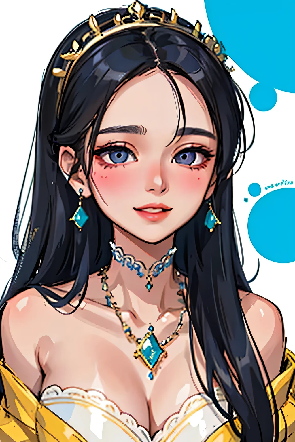 Amazing portrait of a sexy woman with a beautiful face having long straight black hair with detailed eyes and detailed lips wearing some elegant earrings and a navy blue saree with silver embroidery as she's seductively gazing and smiling and blushing intensely with a perfect and hot body
