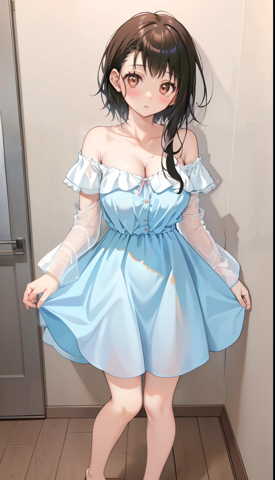 (8K, ultra-detailed, best quality, anatomically perfect body:1.5), (small breast:1.2), shiny skin, (1 girl), (have to pee:1.1), (urge to pee:1.2), (peeing self:0.8), (pp clothes:0.7), (very desperate to pee:1.3), (takes to bathroom), (waiting for bathroom with line), (squatting), (Each one has a different blouse), (Each one has a different maxi muumuu dress:1.4), petticoat, (Each one has a different short boots:1.1), (Each one has a different hairstyle), (knees together and feet apart:1.4), (Rub each other's knees:1.2), (leaning forward:1.3), (hand between legs), (holding the crotch:1.5), (orgasm:1.5), (blush:1.2), (embarrassment:1.3), (impatience:1.4), (flustered:1.2), (fidgeting around:1.5), flowing sweat, (erotic waist twist:1.3), (panting), (breathless:1.4), Erotic feelings, (close eyes, closed mouth:0.9), (orgasm), looking away, from side, low_angle_human, (upskirt:1.4), nsfw, 