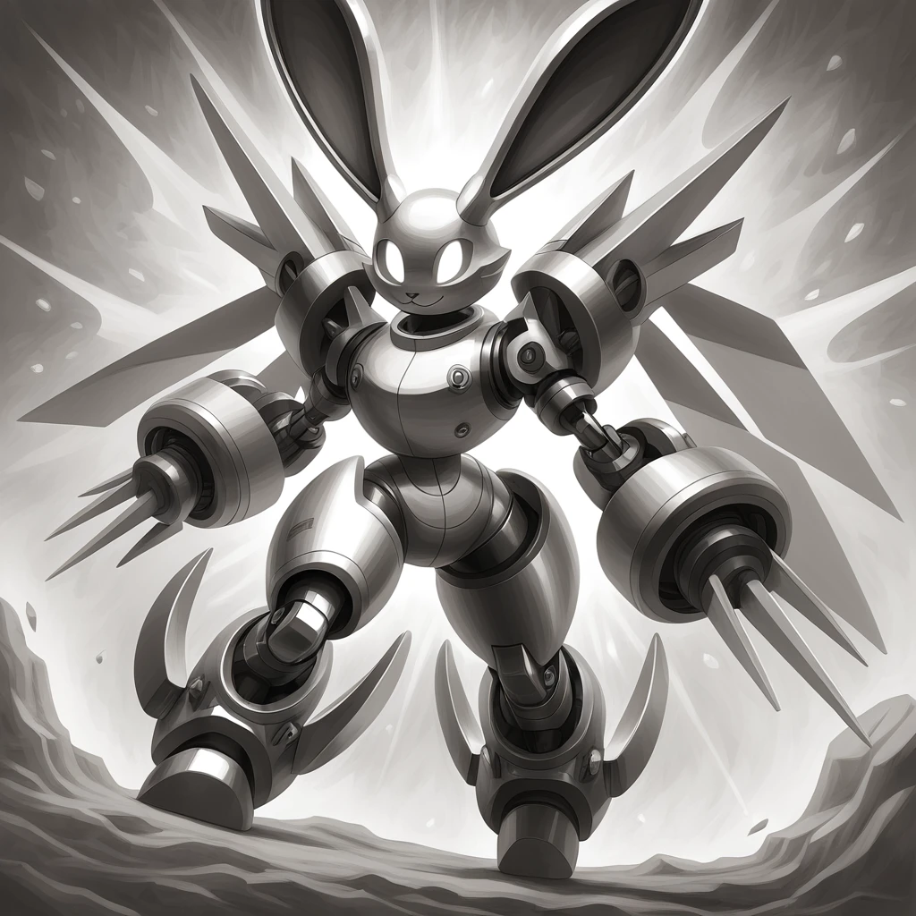 Radiant Machinery in rabbit grisaille  art style