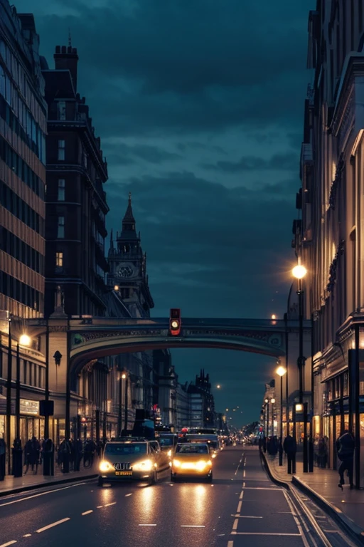 London Many people come and go night Cars pass by Streetscape