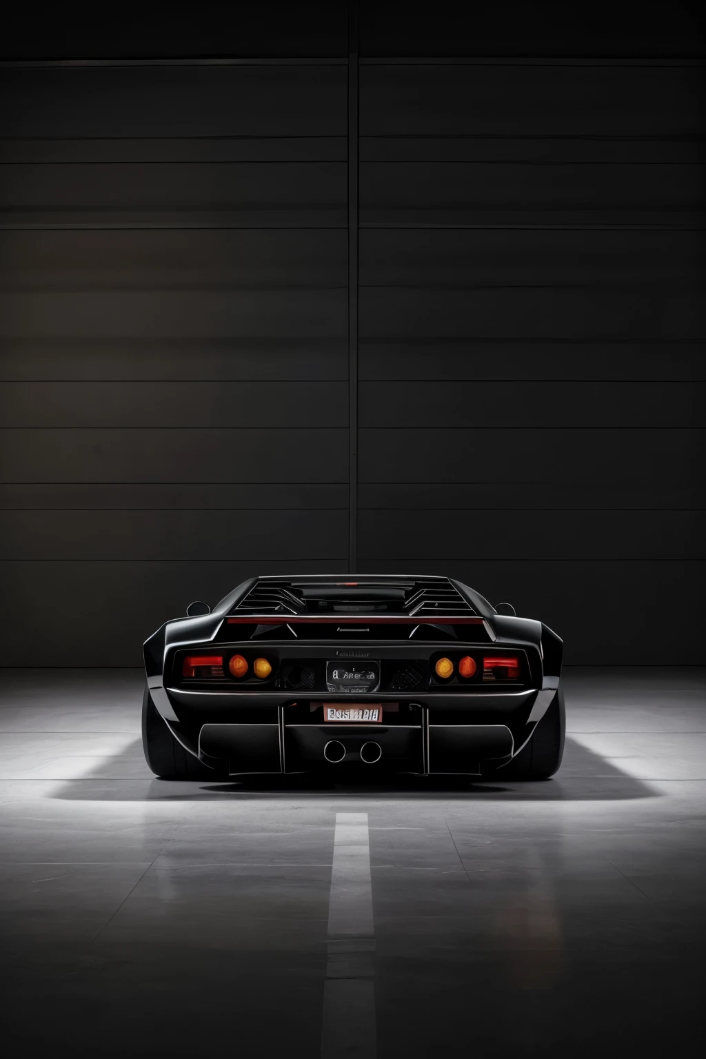 The image presents an exquisite car, embodying a harmonious fusion of the iconic designs of the Ferrari F-40 and the Lamborghini Countach LP500s. The front view showcases a bold, aggressive grille reminiscent of the F-40, while the sleek, sloping headlights echo the Countach's signature aesthetic.

The side profile reveals a smooth, muscular silhouette, accentuated by sharp, angular lines that mirror the Countach's timeless design. The rear view, however, seamlessly integrates the F-40's distinctive aerodynamic diffuser and exceptional taillights.

The image offers a