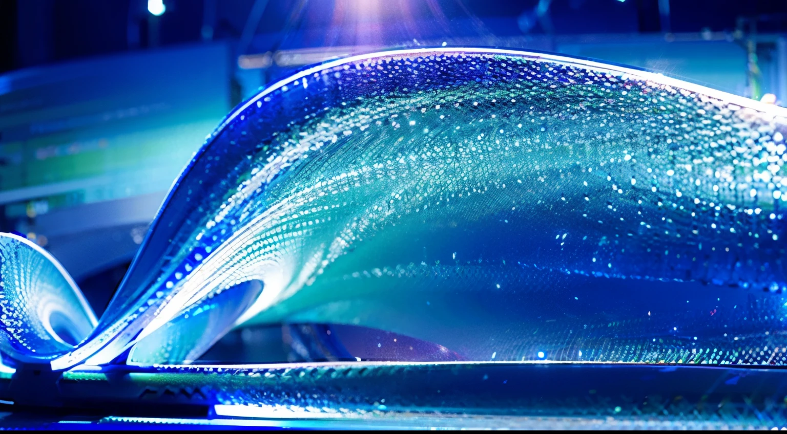 Line-based visualization: glowing wave on translucent background, blue, 8k, wireframe --ar 7:5