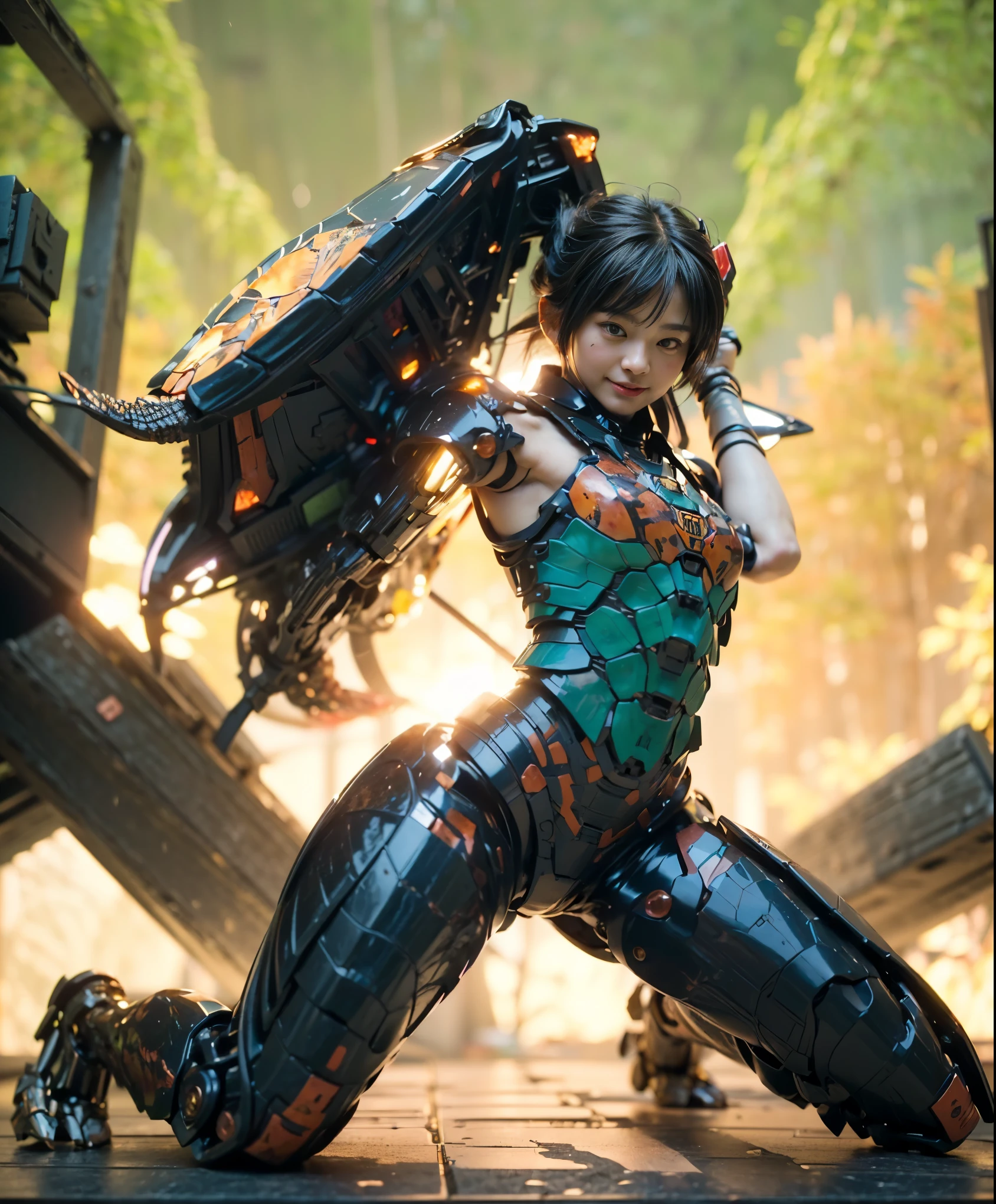 (high resolution,masterpiece,best quality,extremely detailed CG,),(japanese girl face), realistic, photorealistic, cinematic lighting, ultimately realistic all textures, ultimately intricate all details, all intricate, gloss and shiny,awesome many layers, 8k wall paper, 3d, ultimately cute face, ( solo:1.4), perfect female proportion,villainess, (fusion of turtle and lady:1.4), (turtle form lady:1.2), (turtle lady:1.2), (fusion:1.2), (solo:1.4), (smile:1.2), muscular, abs, (Armor intricately composed of small parts:1.2), (Complex and three-dimensional shapes), (mechanical armor:1.3), (turtle-type powered suit:1.2), (Turtle-type reinforced exoskeleton suit:1.4), (Turtle-type reinforced exoskeleton armor:1.2)