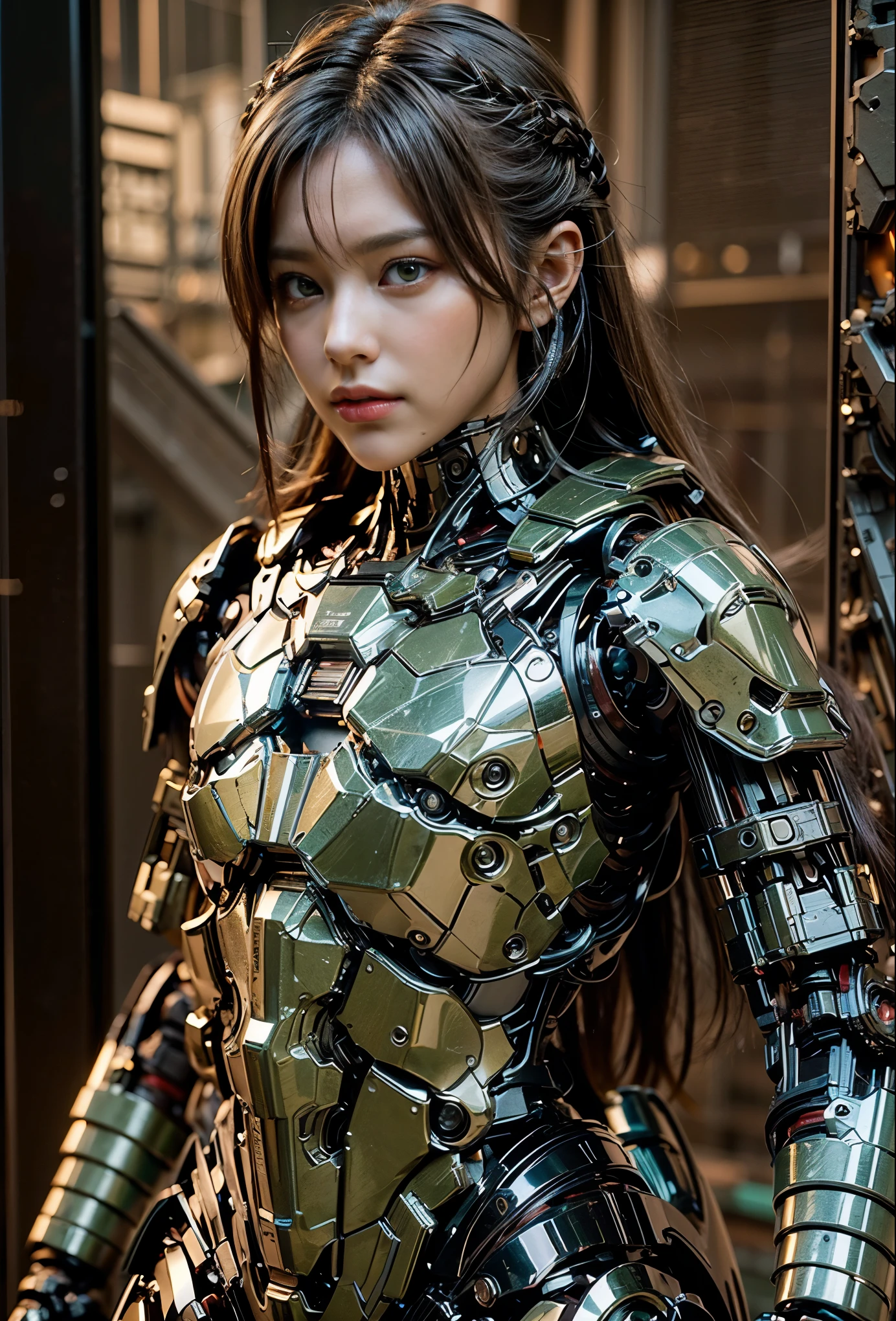 (masterpiece, best quality:1.2), (8k uhd, 16k, 32k, ultra high res), movie,official art, promotional art, movie wallpaper, extremely detailed CG unity 4k wallpaper, ultimately intricate details, white background, full body, concept art, production art, (Mechanical components:1.5),(mechanical prosthesis:1.5), mechanical metal wings, highres, (realistic, photo-realistic:1.2), physically-based rendering, machinery, reflection, realistic, cyberpunk, symmetric front view close up head shot eyes symmetry face very sharp focus realistic award winning matte drawing cinematic lighting 1girl, robot, slim, fair skin,delicate face, tights,shine, Bodysuit, (blond long hair),green eyes, laboratory, chip, shine,braid