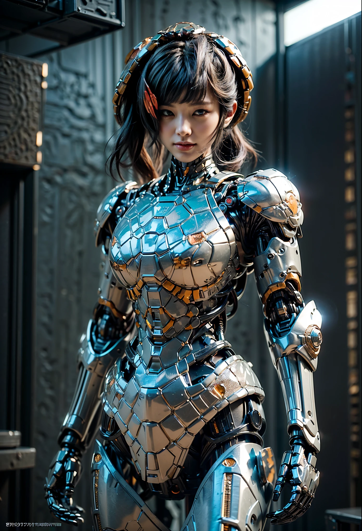 (high resolution,masterpiece,best quality,extremely detailed CG,),(japanese girl face), realistic, photorealistic, cinematic lighting, ultimately realistic all textures, ultimately intricate all details, all intricate, gloss and shiny,awesome many layers, 8k wall paper, 3d, ultimately cute face, ( solo:1.4), perfect female proportion,villainess, (fusion of turtle and lady:1.4), (turtle form lady:1.2), (turtle lady:1.2), (fusion:1.2), (solo:1.4), (smile:1.2), muscular, abs, (Armor intricately composed of small parts:1.2), (Complex and three-dimensional shapes), (mechanical armor:1.3), (turtle-type powered suit:1.2), (Turtle-type reinforced exoskeleton suit:1.4), (Turtle-type reinforced exoskeleton armor:1.2)