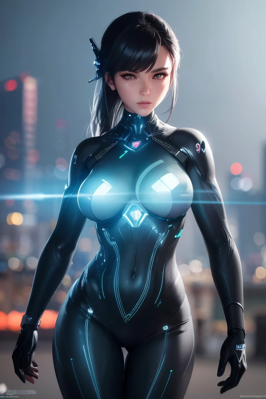 extremely sexy robotic woman, futuristic, cyberpunk, neon particles for screen, full body, curved body, intricate 8k in dystopian place, parade, (best quality,4k,8k,highres,masterpiece:1.2),ultra-detailed,(realistic,photorealistic,photo-realistic:1.37),HDR,UHD,studio lighting,ultra-fine painting,sharp focus,physically-based rendering,extreme detail description,professional,vivid colors,bokeh,concept artists,glowing neon lights,dynamic pose,dramatic lighting,moody atmosphere,dystopian cityscape