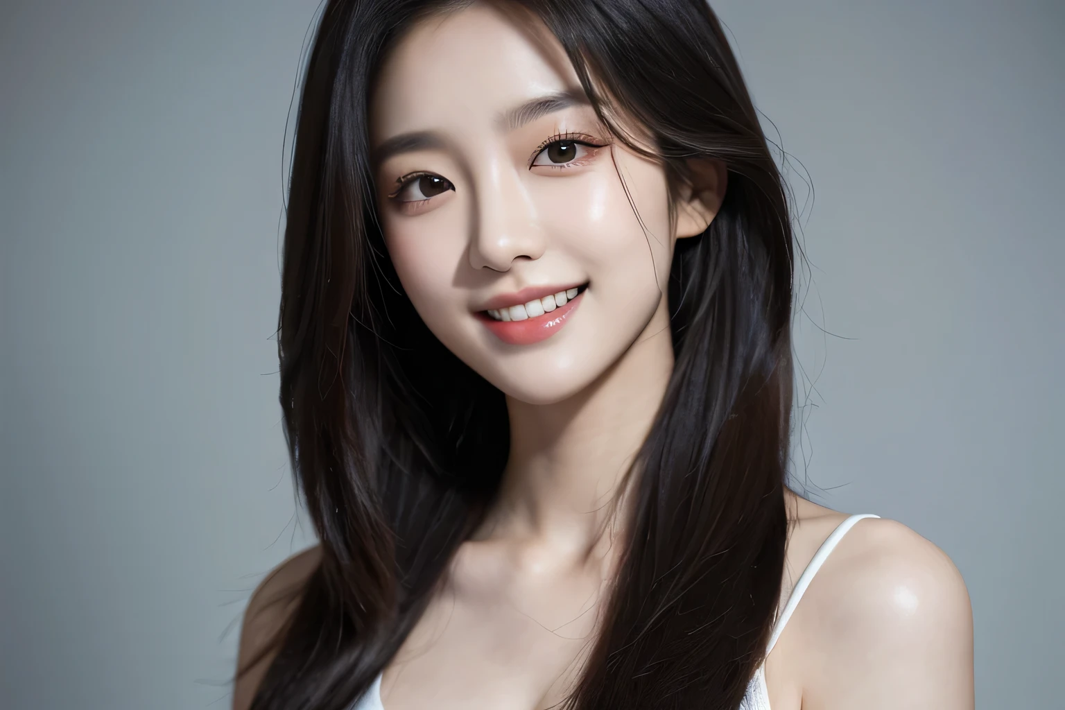 Korean, beauty, K-Pop, Long Hair, Portraiture, actress, model, Idol, alone, Delicate and highly functional, High resolution, smile, teeth, Studio shot, lighting
