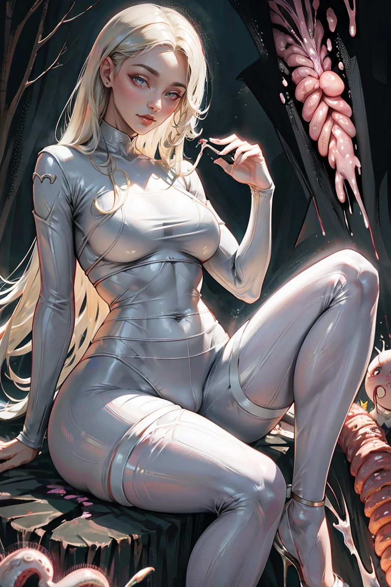 The beautiful girl in lace top and leggings is sitting astride a pile of skeletons in the center of the picture. She is holding a trembling sausage with juice squeezed out in her hand and smiling. There are multiple comic storyboards in the background,cbt, sausage bondage,sausage insertion,Sexy, trampling sausage with high heels heel,(masterpiece, best quality:1.2),1 beautiful girl,sexy,comic storyboard:2, leggings, sit astride, axially symmetrical:2, ,femdom,sounding,cbt,hold,smile,colorful,leggings,thin gap,cameltoe,insertion,trembling,juice,spray, Long hair,Lace top,Sexy, Shiny leggings, High heel,cleveage, trampling, in forest, saliva , Mucus,
