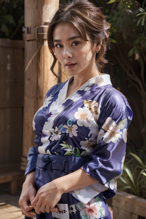 seed;88117315,((Full Body Angle))、Front hair:1.3))、((Highest quality, 8K, masterpiece: 1.3)), concentrated: 1.2, Cute girl 1,Nipples erect、 Perfect beauty: 1.4,Summer use 、((Flower and butterfly pattern short yukata mini skirt:1.2))、can: 1.2,Long sleeve、Randall Color、comics&Text Graphics、Black ruffle-trimmed drawstring zip blouse,1.1, Highly detailed face and skin textures, Fine grain, double eyelid, whitening skin, ,Highest quality,Ultra-high resolution,you,1 girl,alone,_Shiny_skin,Iris,necklace,((brown_length_Wavy_hair)),(lips)),eyelash,Front hairアップ、deal with,compensate,Shiny,pore,skin,Large Breasts、((smiling face))、living、Bun Head、Standing and walking