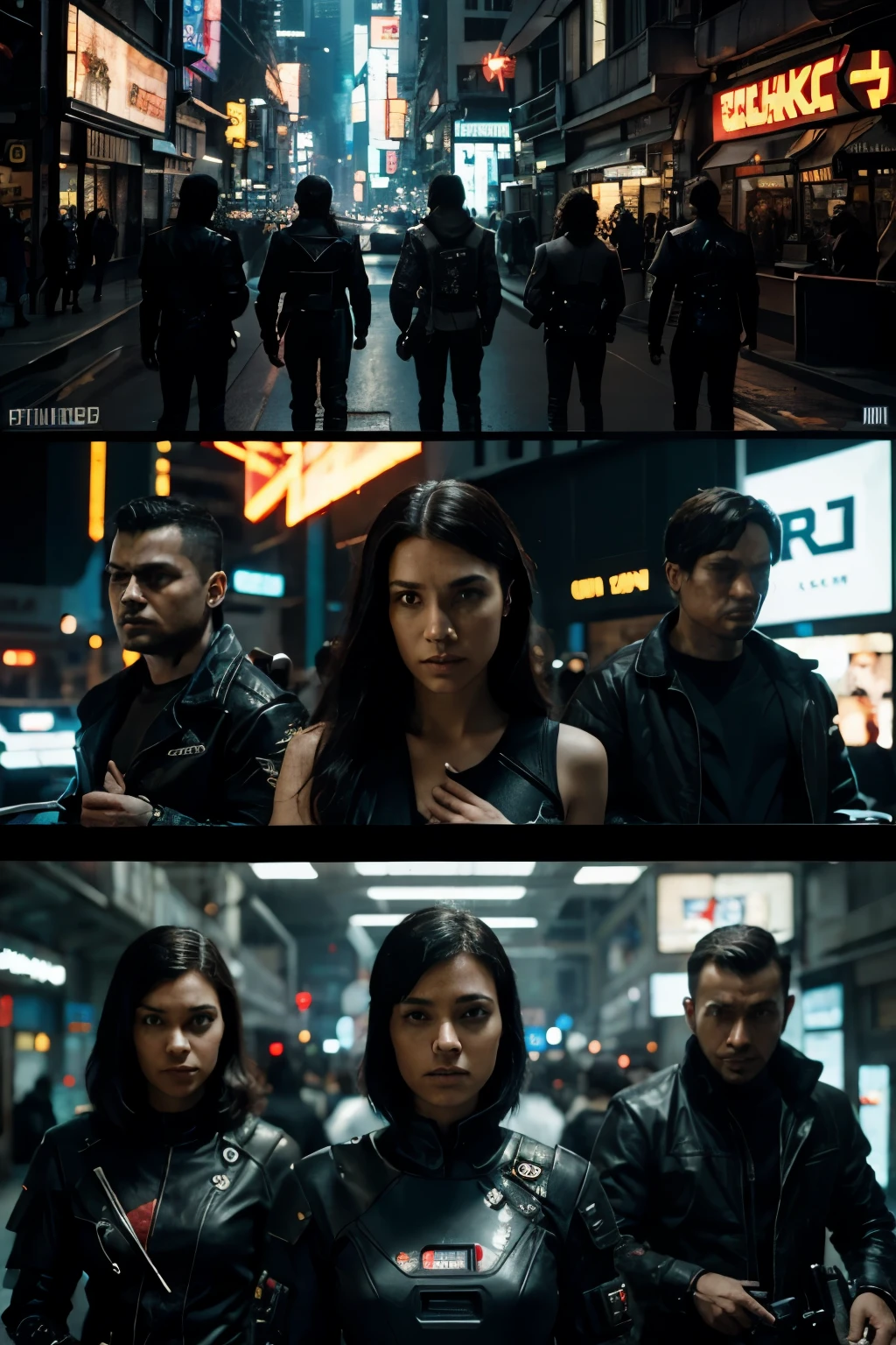 Cyberpunk,Future sci-fi world,Five people in a team