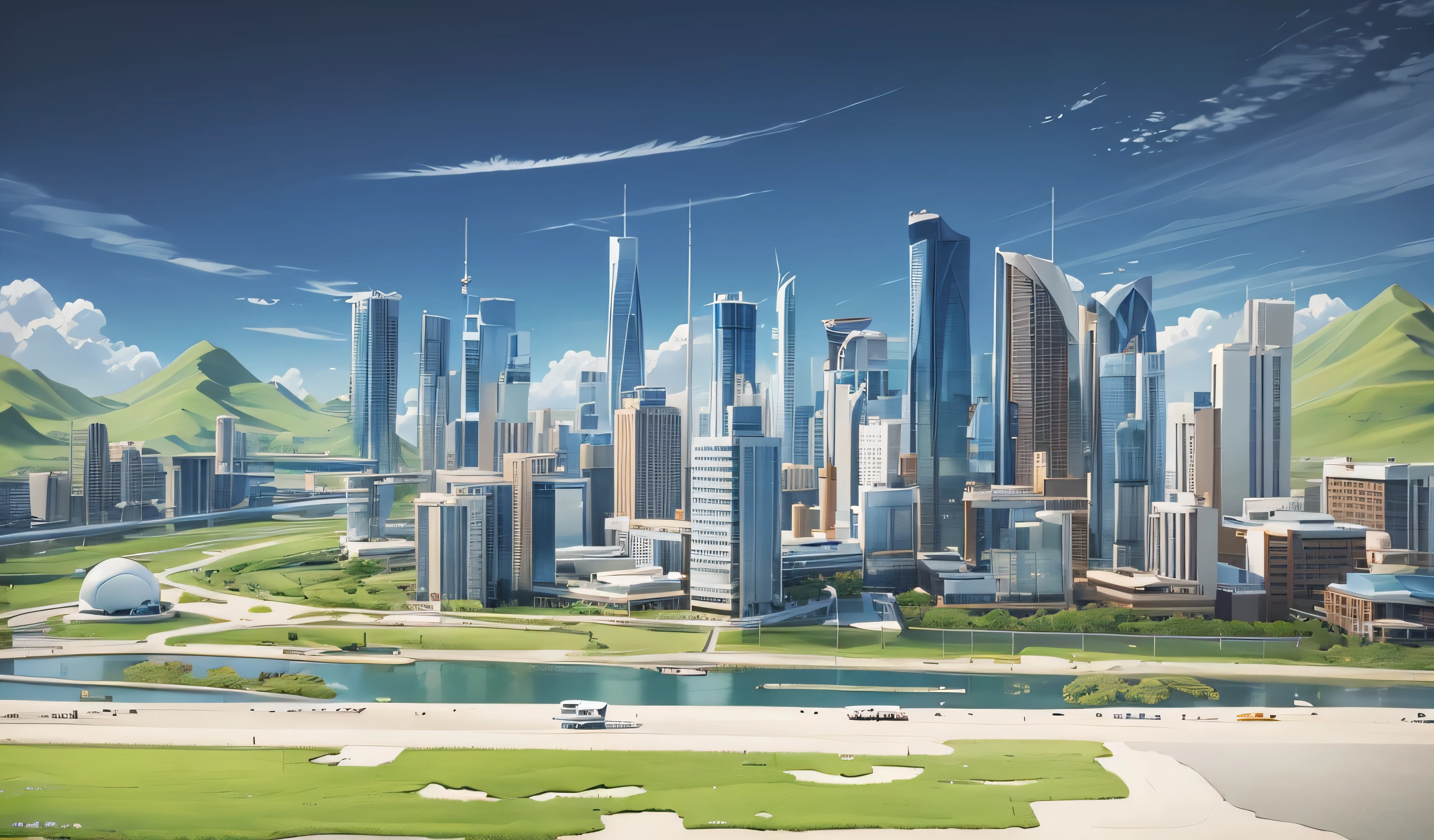 cloud, Middle river,No humans, Sky, landscape, City, Cityscape, architecture, Skyscraper, sky, outdoor, blue Sky,