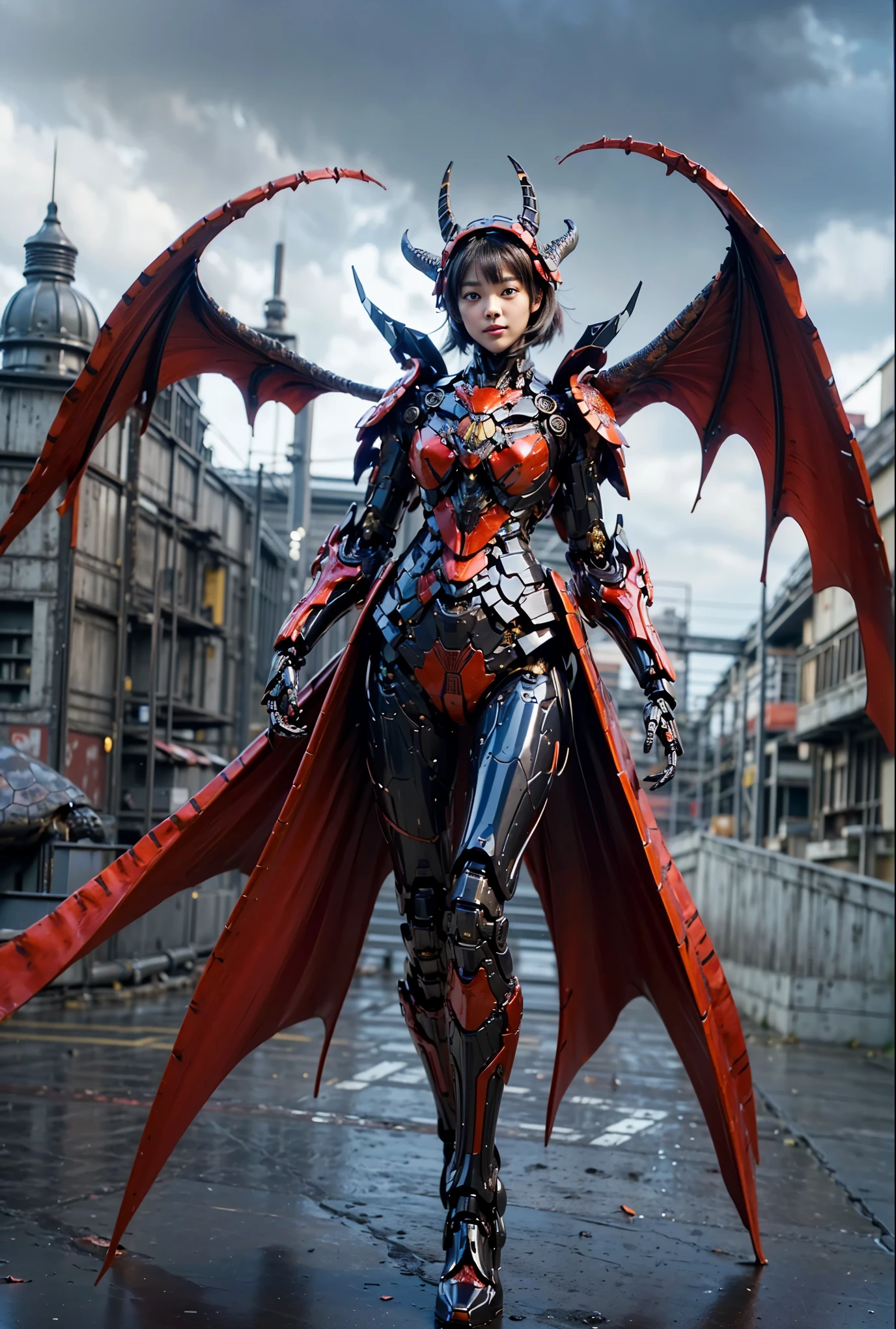 (high resolution,masterpiece,best quality,extremely detailed CG,),(japanese girl face), realistic, photorealistic, cinematic lighting, ultimately realistic all textures, ultimately intricate all details, all intricate, gloss and shiny,awesome many layers, 8k wall paper, 3d, ultimately cute face, ( solo:1.4), perfect female proportion,villainess, (fusion of turtle and lady:1.4), (turtle form lady:1.2), (turtle lady:1.2), (fusion:1.2), (solo:1.4), (smile:1.2), muscular, abs, (Armor composed of ultimately intricate detailed and complex parts), (Complex and three-dimensional shapes), (mechanical armor:1.3), (turtle-type powered suit:1.2), (Turtle-type reinforced exoskeleton suit:1.4), (Turtle-type reinforced exoskeleton armor:1.2)