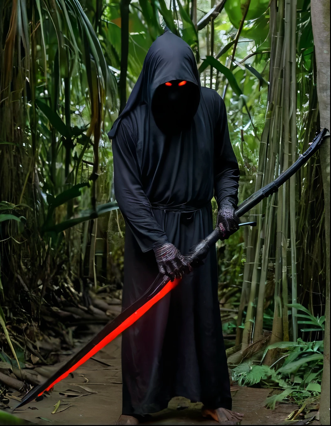 shadow reaper。They mainly hide in the deep jungles of Southeast Asia.。The body length is about 4 meters、Weight: about 300 kilograms。Its exterior is covered in jet black scales.、Has glowing red eyes。They may also attack small mammals and birds for food.。If you see it, never turn your back、You should slowly back away。