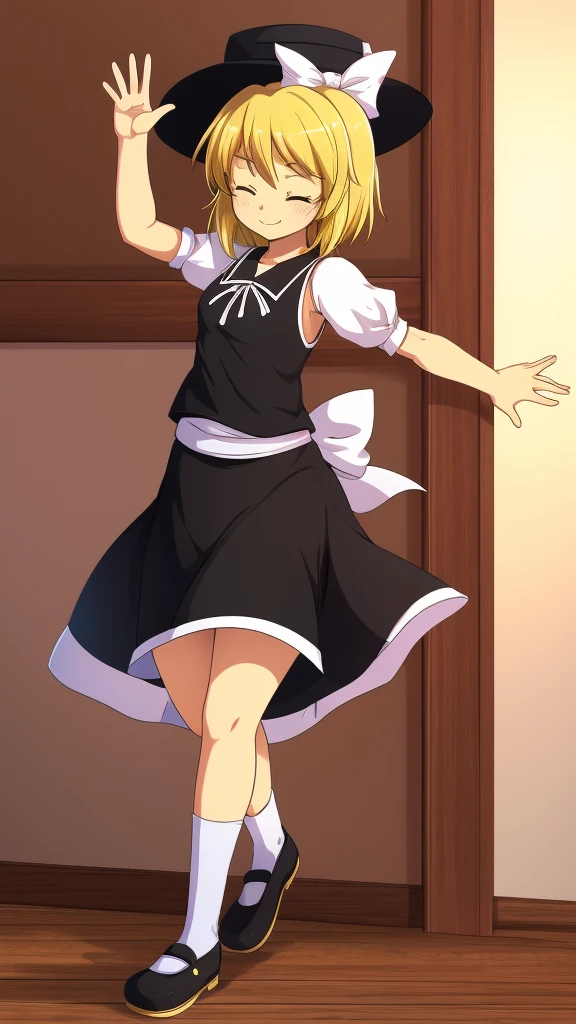 1girl, , , masterpiece, best quality, 10 years old, medium blonde hair, forehead visible bags, yellow eyes, hat, heart, black headwear, puffy short sleeves, log black skirt, heart hads,,1girl, solo, yellow eyes, yellow hair, bow, hat bow, socks, black footwear, black skirt, short sleeves, yuki (touhou), black vest, white sleeves, frill skirt, light smile, from behind, to lift up one’s skirt, cowboy shot, from front, standing , raise one leg, crossed arms, arms up behind, arms behind back, hand between legs, put hands hip, one hand on hip, forward hands, arms raised in the air, punch hands, peace sign, waving, put up index finger, sit, lie down, closed eyes, lie face down, looking back, put one hand chest, leaning forward, cleavage, close up, horizontally outstretched arms, horizontally outstretched legs, front view, front face