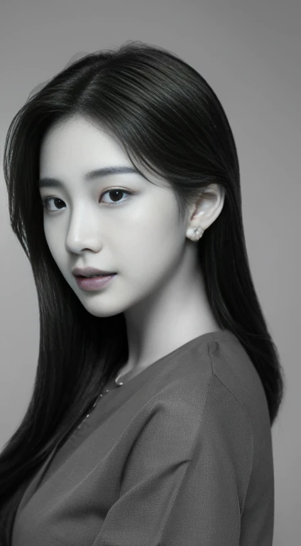 ((Top Quality, 8K, masterpiece: 1.3)), 1woman, 20yo, Korean female idols: 1.5, 90 degree side view:1.5, Monochrome background:1.5