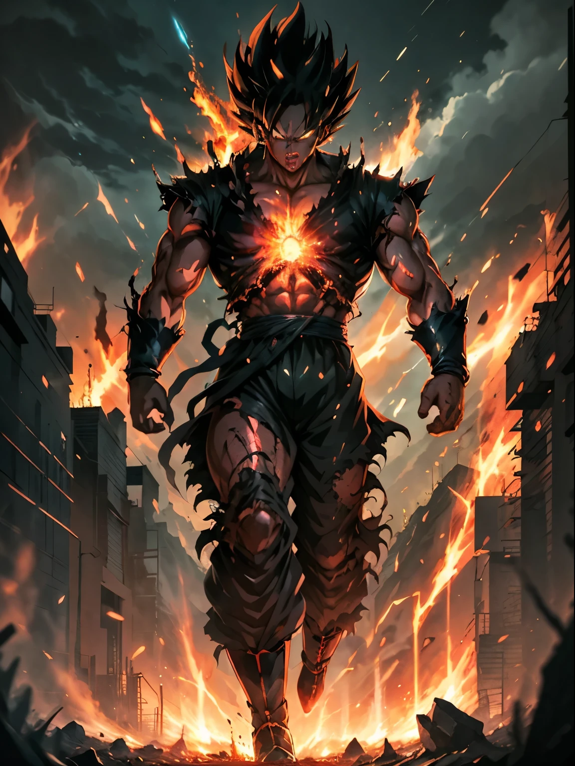 Black demon god with handsome face, glowing red eyes, transformed state mode, extreme instinct, epic anime about energy man, fire, lava, anime epic artwork, concept art Dragon Ball Universe concept, manga 8k wallpaper, detailed digital anime art, advanced digital anime art, detailed anime artwork, 8k badass anime