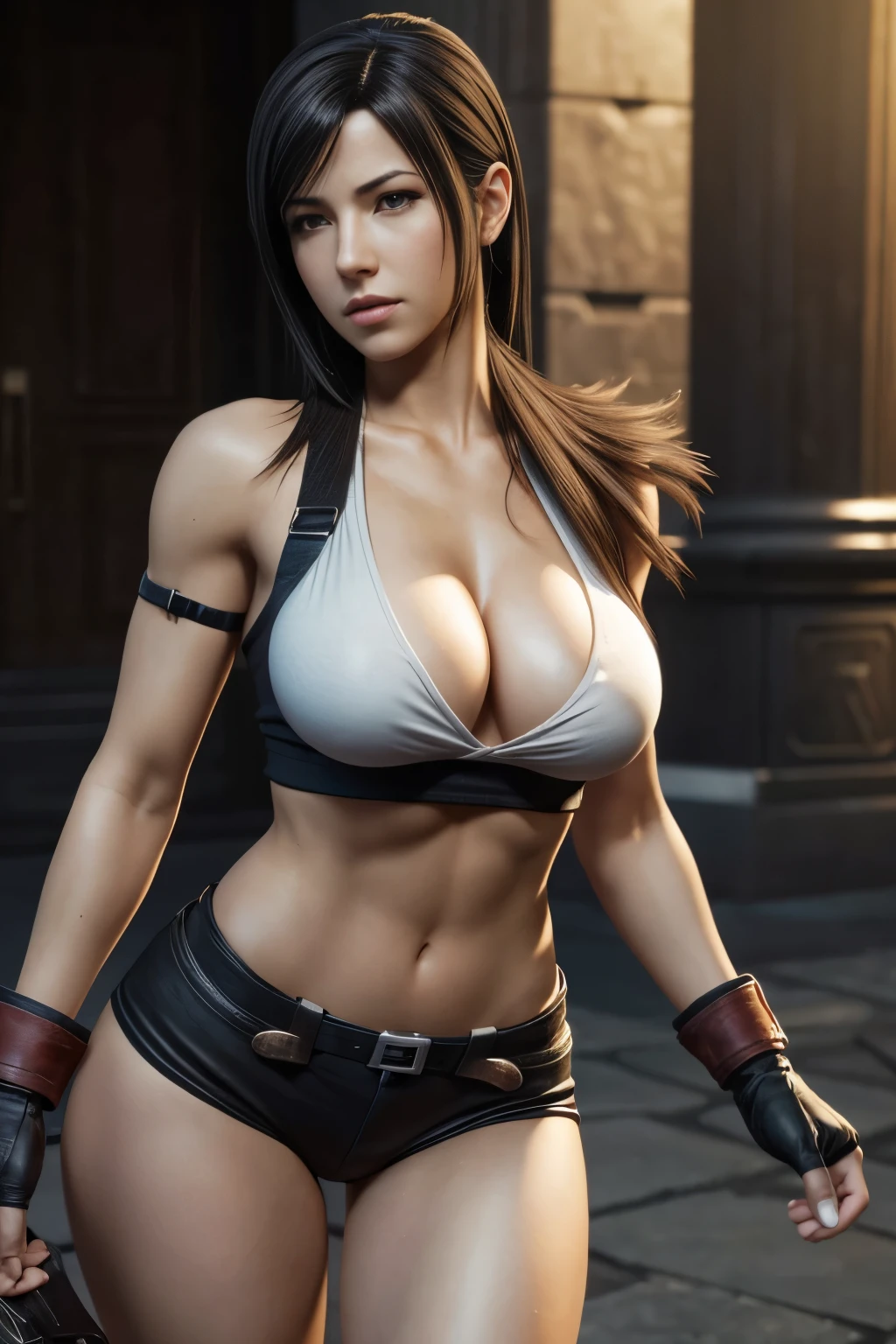 Tifa Lockhart, (skin texture:1.1), (high detail face:1.1), high detail body, high detail clothes, (masterpiece), (realistic), ultra high definition, 4k, ultra high resolution, photo by Arny Freytag