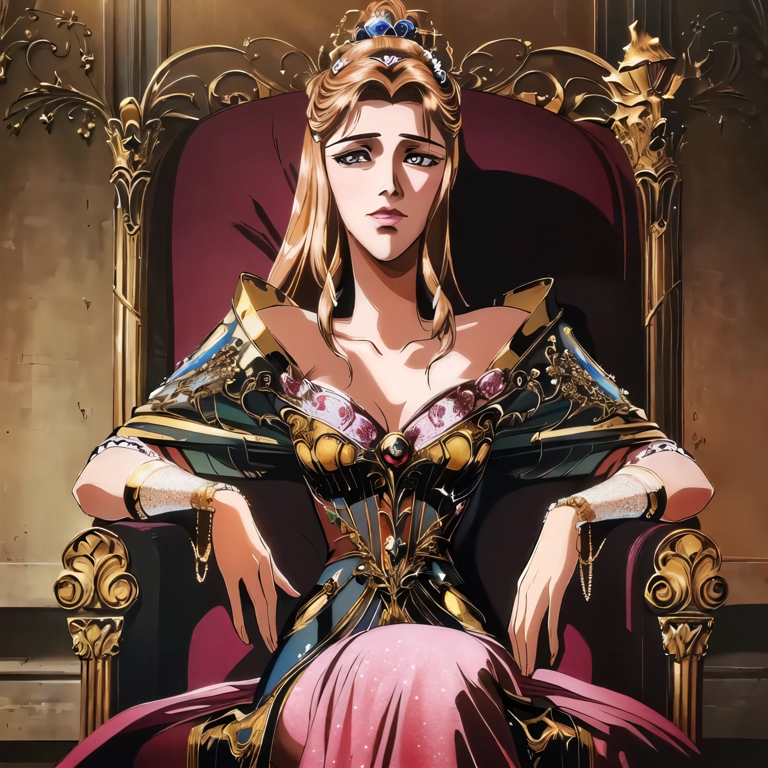 there is a painting of a woman sitting in a chair, princess portrait, a beautiful fantasy empress, portrait of princess, ((a beautiful fantasy empress)), portrait painting of a princess, beautiful female princess, epic fantasy art portrait, fantasy portrait art, portrait of emily blunt as queen, portrait of queen of dreams, beautiful fantasy art portrait, portrait of a princess