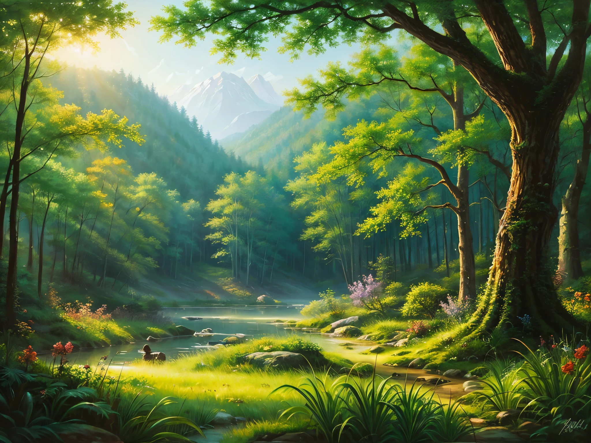 highest quality、Landscape painting、Deep in the forest、Lush